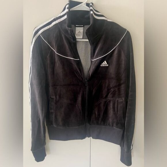 Adidas Trefoil Velour Track Jacket Full Zip Gray White 3 Stripes Y2K Women’s M - Picture 1 of 7